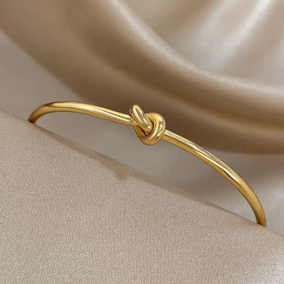 Tie Knot 18K Gold Plated Bangle Cuff Bracelet - Picture 14 of 15